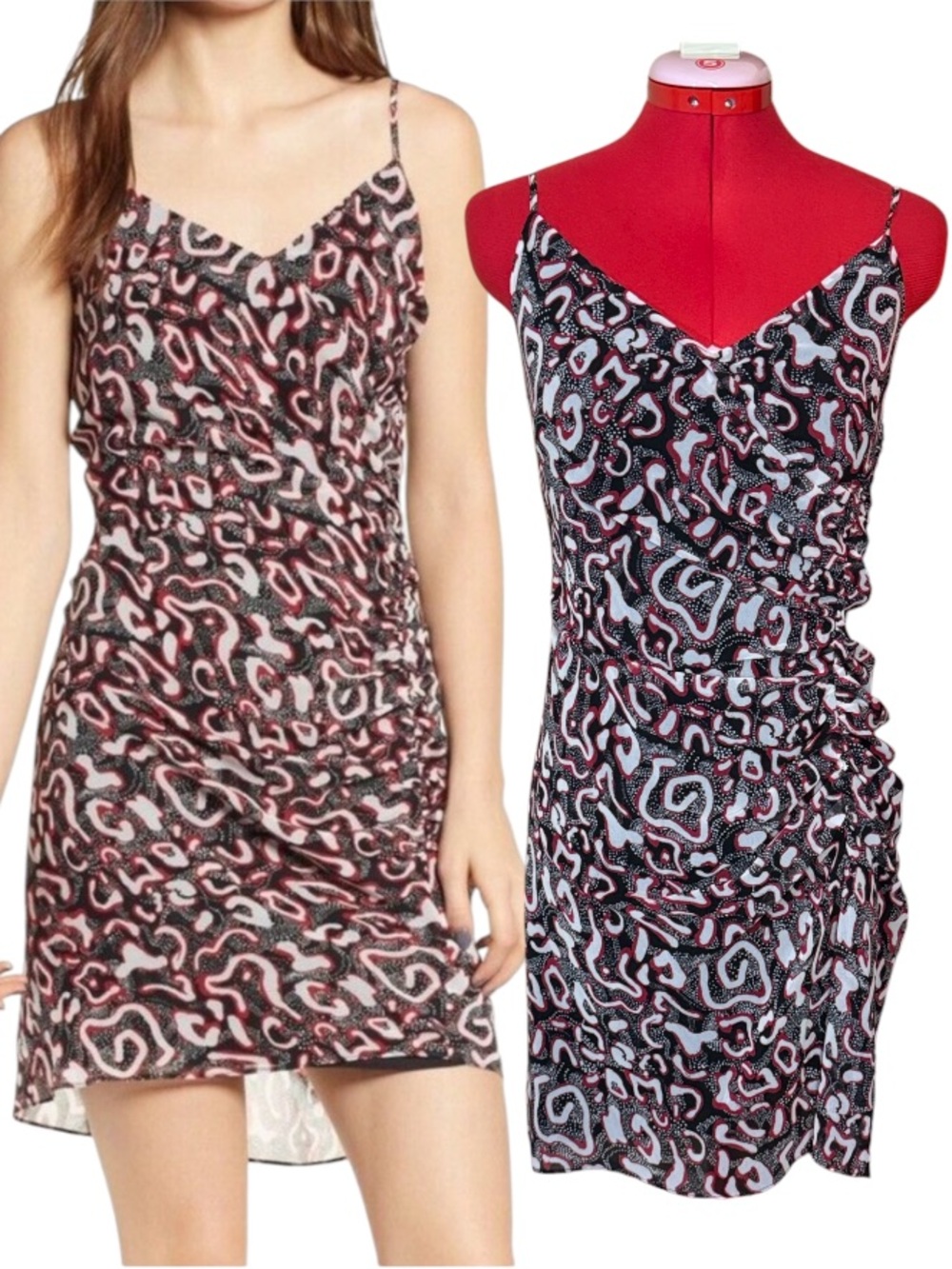 Rebecca Minkoff Kinsley Patterned and Ruched Slip Like Mini Dress Size 0